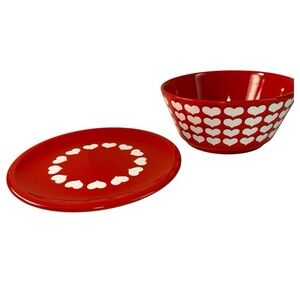 Waechtersbach Red Hearts Bowl & Plate Set West Germany Valentine Heart Dish Set
